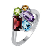 Five Stone Sterling Silver 2.45 Cts Multi Gemstone Ring for Women, Birthstone Silver Jewelry Ring for Mom Sister Wife Daughter